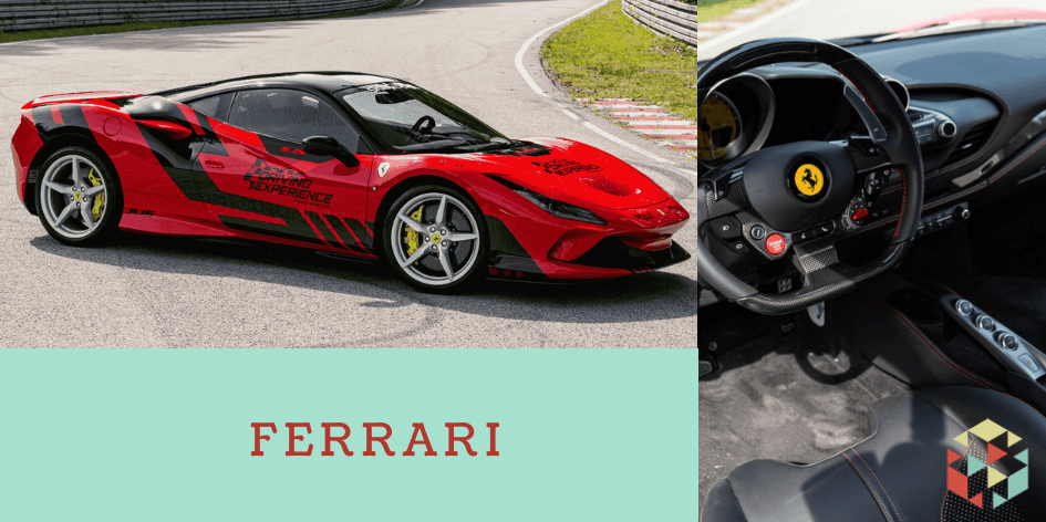 Jazda Ferrari na torze wyścigowym &mdash; widok z zewnątrz i wnętrze cockpitu