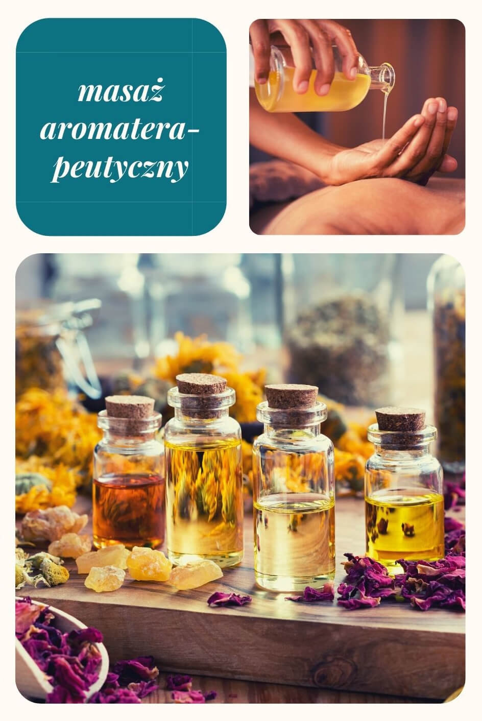 Masaż aromaterapeutyczny - kolaż zdjęć