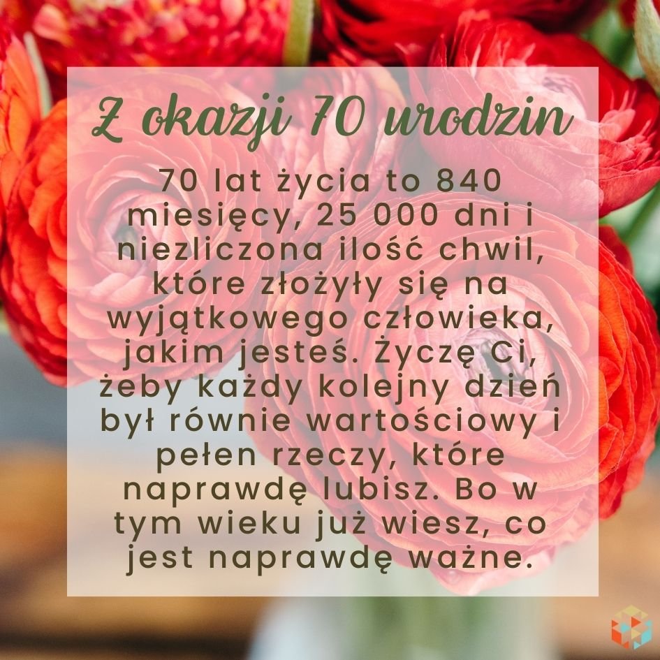 Oryginalne życzenia na 70 urodziny — obrazek do wysłania na Messenger i WhatsApp