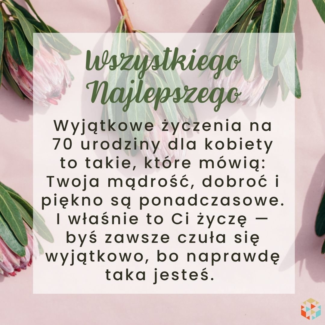 Piękne życzenia na 70 urodziny dla kobiety — obrazek do wysłania