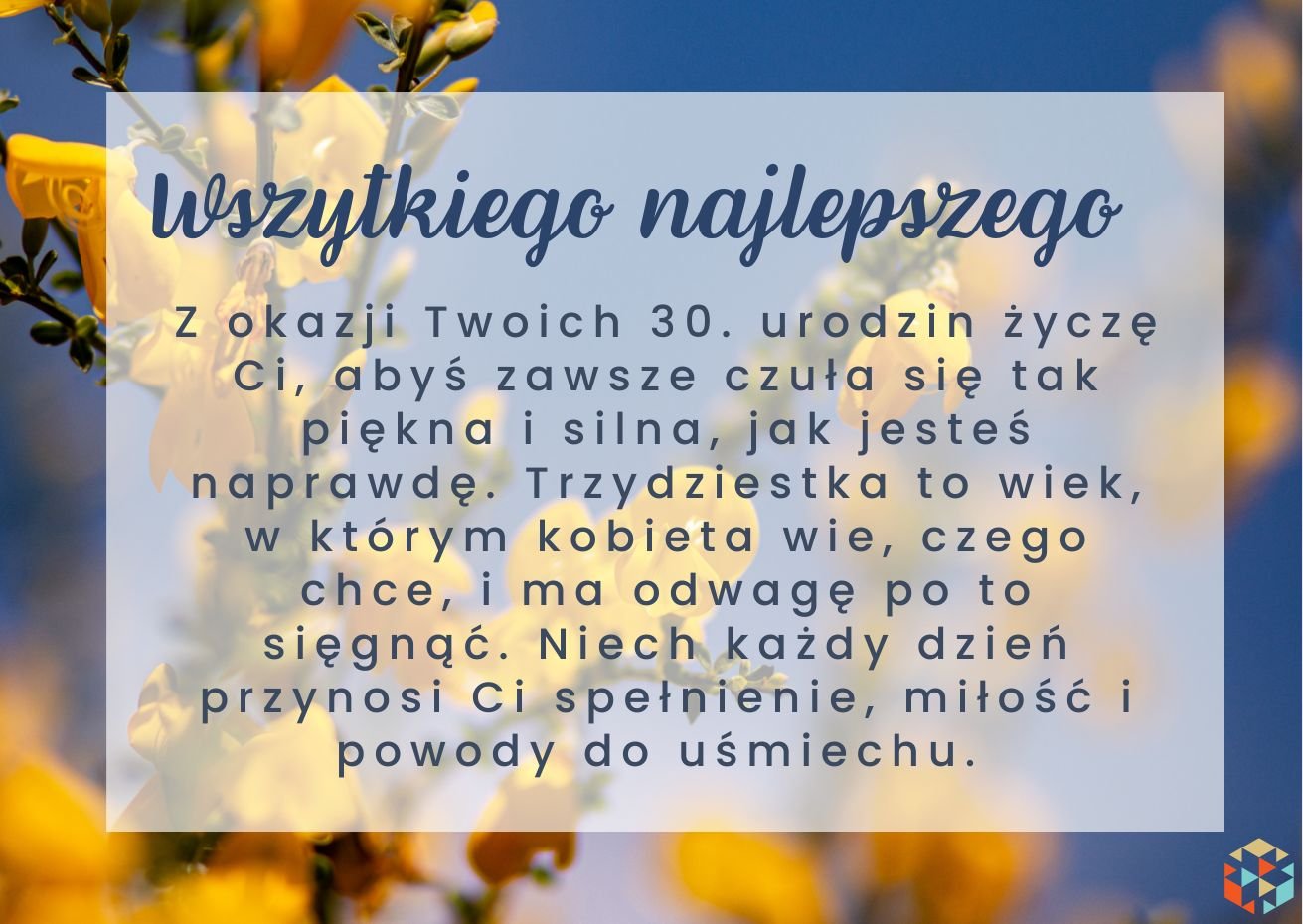 Wyjątkowe życzenia na 30 urodziny dla kobiety — obrazek do wysłania