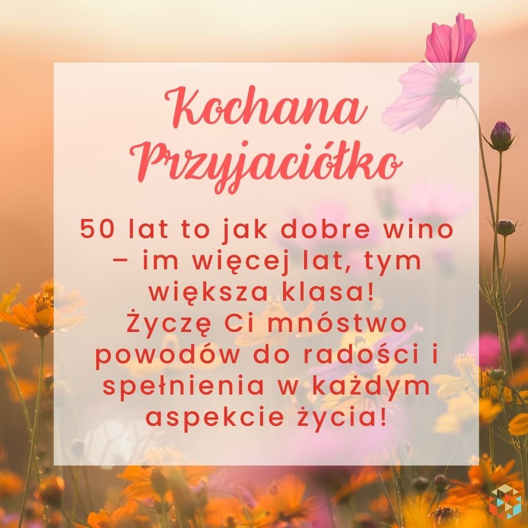 Eleganckie życzenia dla przyjaci&oacute;łki na 50 urodziny - obrazek