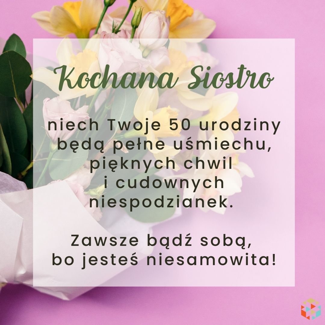 Ciepłe życzenia na 50 dla siostry obrazek
